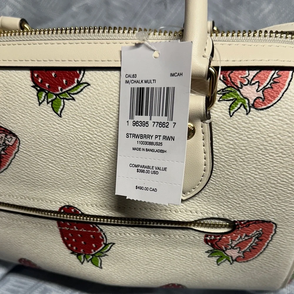 Coach Ivory Satchel with Red Strawberry Design - Picture 2 of 6